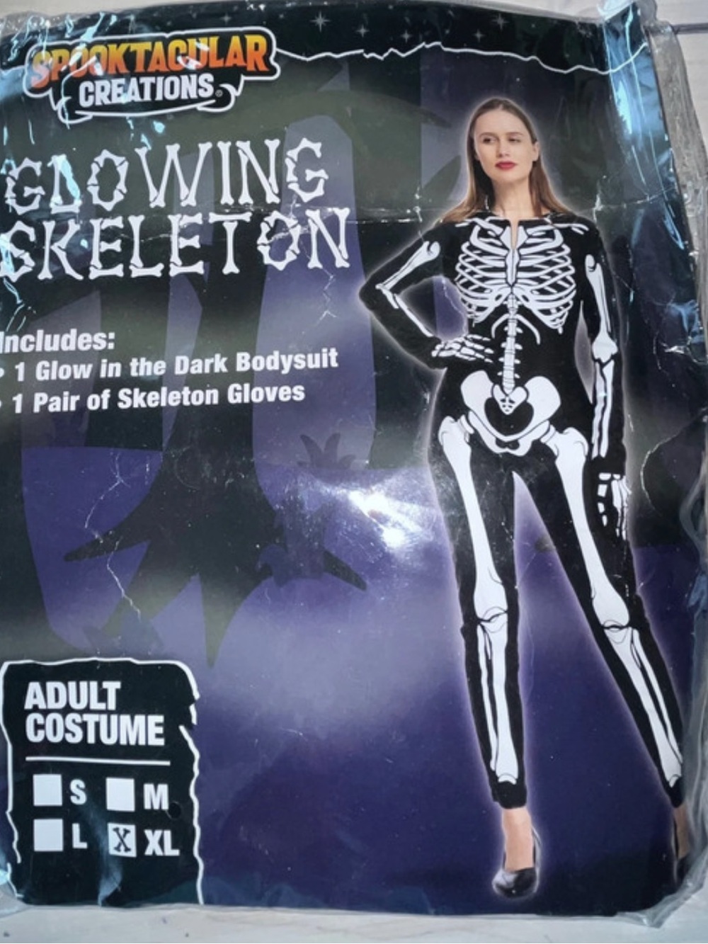 Glow-in-the-Dark Skeleton Adult Bodysuit Costume - XL - Black/White